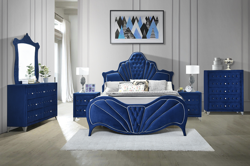 Dante Blue Velvet Queen Bed - Home Furniture And More (Brentwood, MD)
