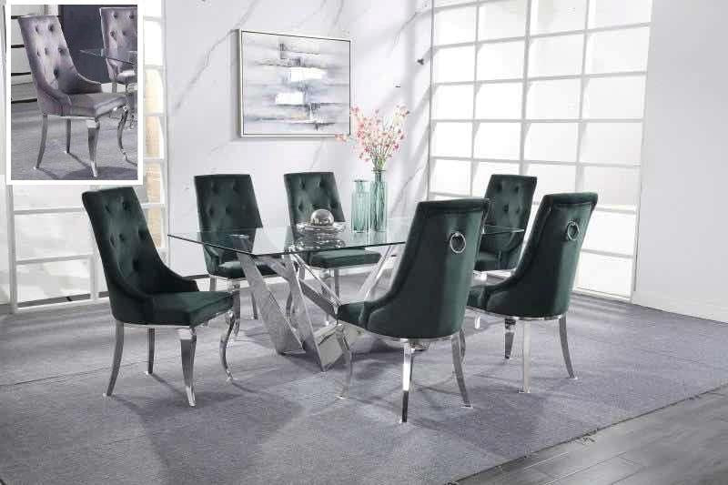 Dekel Clear Glass & Stainless Steel Dining Room Set - Home Furniture And More (Brentwood, MD)