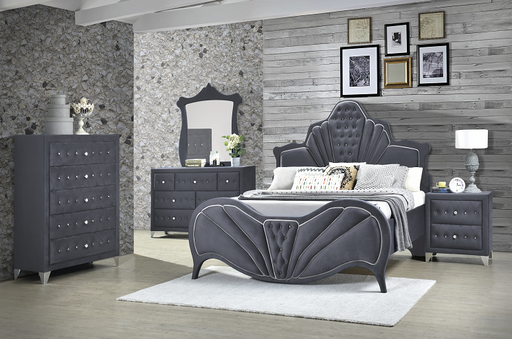 Dante Gray Velvet Queen Bed - Home Furniture And More (Brentwood, MD)