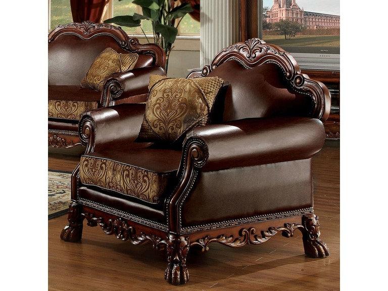 Dresden Brown PU & Chenille, Cherry Oak Chair & 1 Pillow - Home Furniture And More (Brentwood, MD)