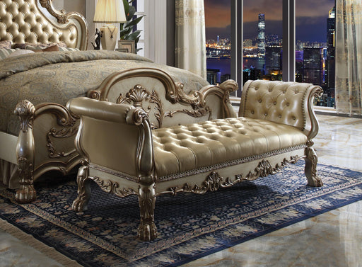 Dresden Bone PU & Gold Patina Bench - Home Furniture And More (Brentwood, MD)