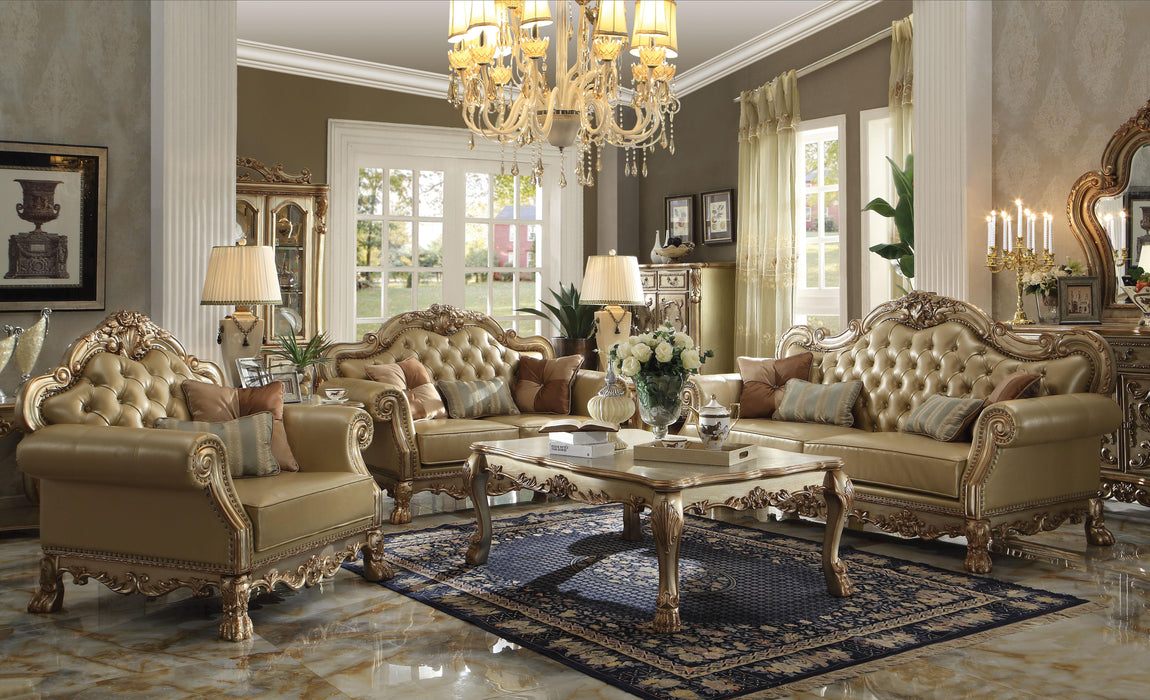 Dresden Bone PU & Gold Patina Sofa w/4 Pillows - Home Furniture And More (Brentwood, MD)