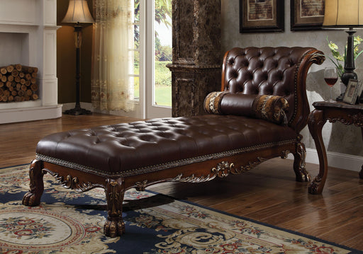 Dresden PU & Cherry Oak Chaise & Pillow - Home Furniture And More (Brentwood, MD)