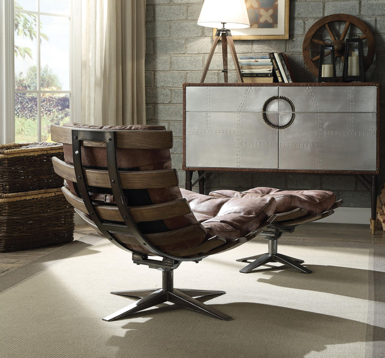 Gandy Retro Brown Top Grain Leather Chair & Ottoman (2Pc Pk) - Home Furniture And More (Brentwood, MD)