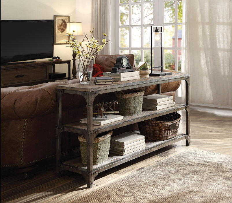 Gorden Weathered Oak & Antique Silver Console Table - Home Furniture And More (Brentwood, MD)