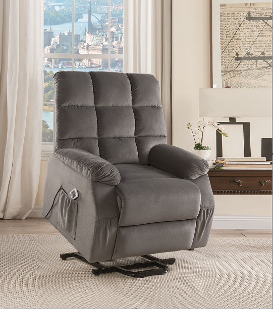 Ipompea Gray Velvet Recliner w/Power Lift & Massage - Home Furniture And More (Brentwood, MD)