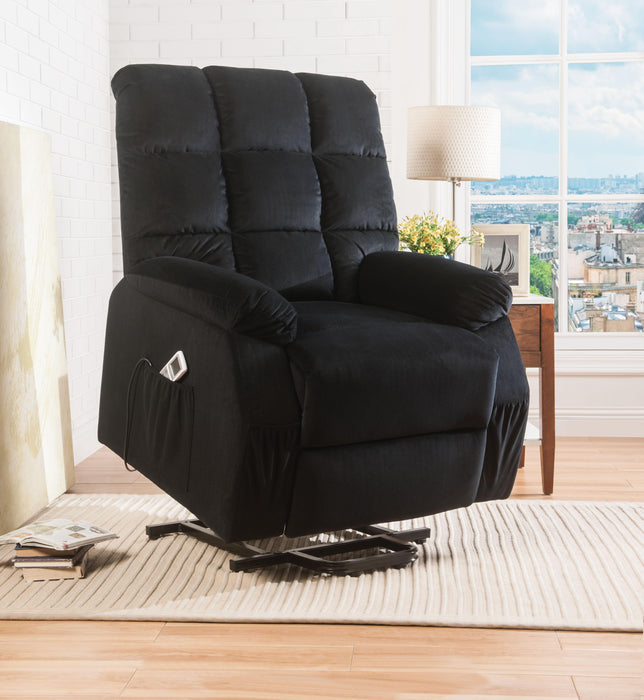 Ipompea Black Velvet Recliner w/Power Lift & Massage - Home Furniture And More (Brentwood, MD)