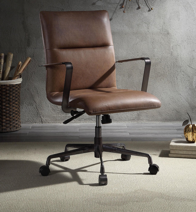 Indra Vintage Chocolate Top Grain Leather Office Chair - Home Furniture And More (Brentwood, MD)