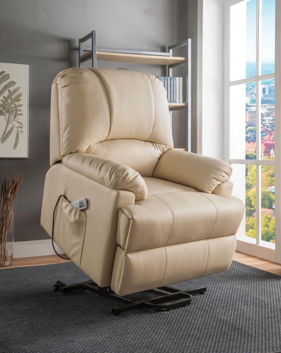 Ixora Beige PU Recliner w/Power Lift & Massage - Home Furniture And More (Brentwood, MD)