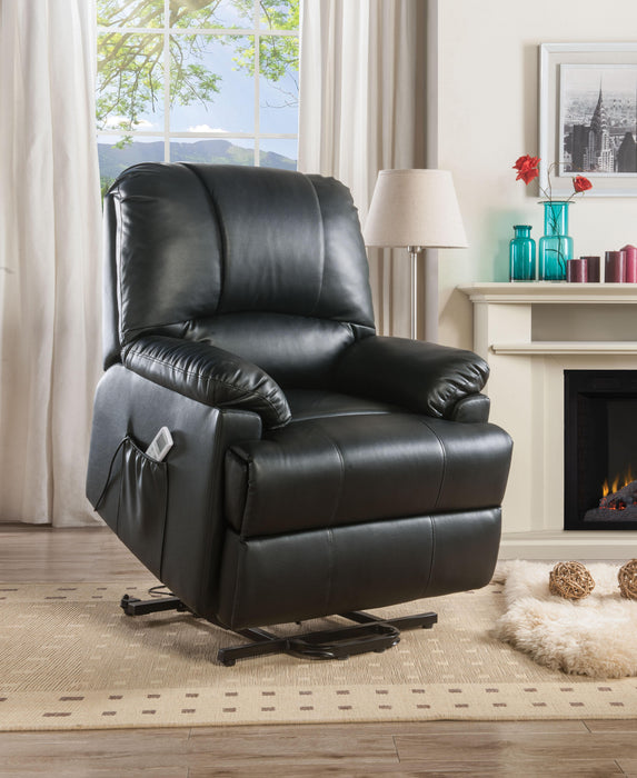 Ixora Black PU Recliner w/Power Lift & Massage - Home Furniture And More (Brentwood, MD)