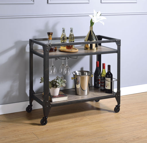 Jorgensen Rustic Oak & Charcoal Serving Cart - Home Furniture And More (Brentwood, MD)