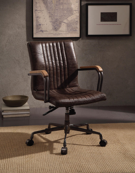 Joslin Distress Chocolate Top Grain Leather Office Chair - Home Furniture And More (Brentwood, MD)