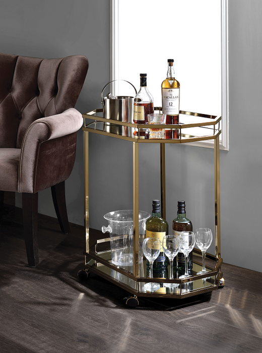 Lacole Champagne & Mirror Serving Cart - Home Furniture And More (Brentwood, MD)