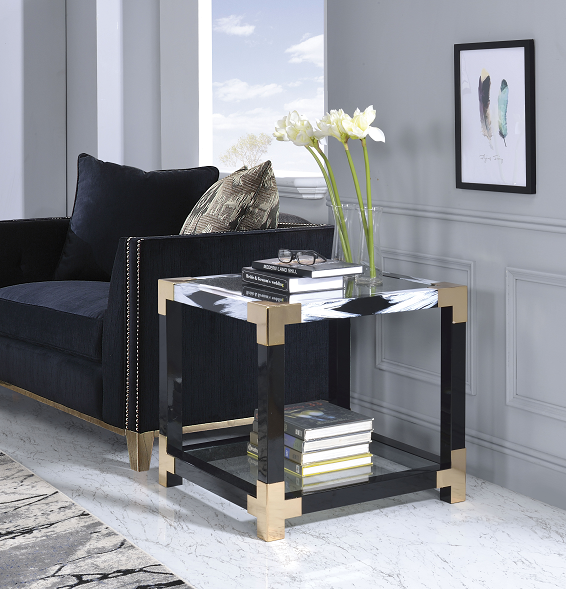 Lafty White Brushed & Clear Glass End Table - Home Furniture And More (Brentwood, MD)