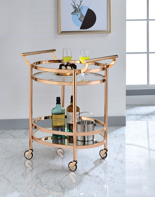 Lakelyn Rose Gold & Clear Glass Serving Cart - Home Furniture And More (Brentwood, MD)