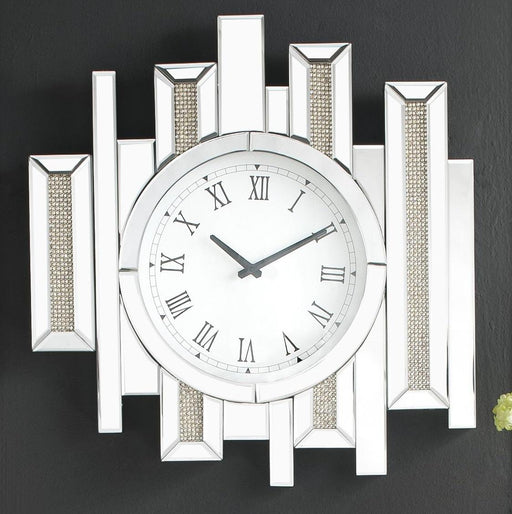 Lavina Mirrored & Faux Diamonds Wall Clock - Home Furniture And More (Brentwood, MD)