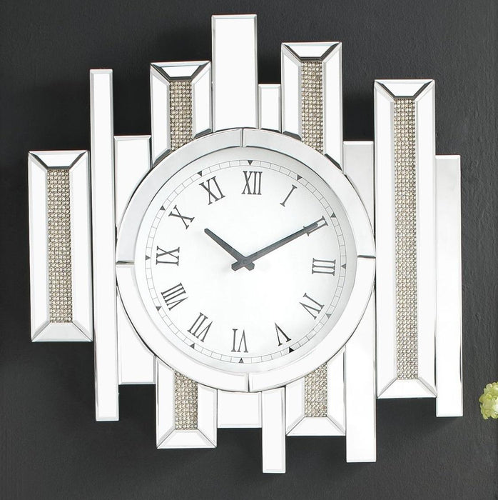 Lavina Mirrored & Faux Diamonds Wall Clock - Home Furniture And More (Brentwood, MD)