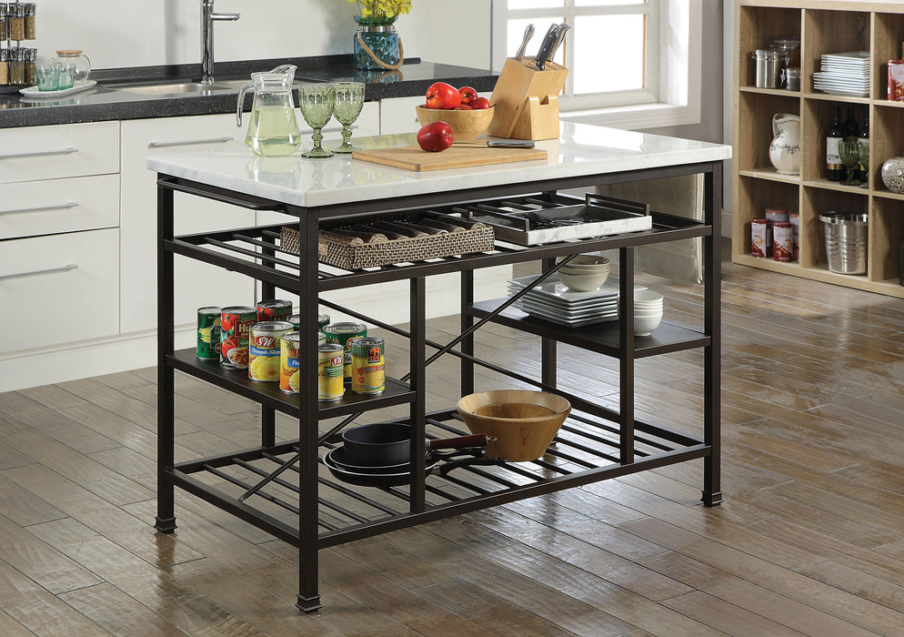 Lanzo Marble & Gunmetal Kitchen Island (Counter) - Home Furniture And More (Brentwood, MD)
