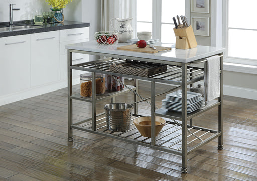 Lanzo Marble & Antique Pewter Kitchen Island (Counter) - Home Furniture And More (Brentwood, MD)