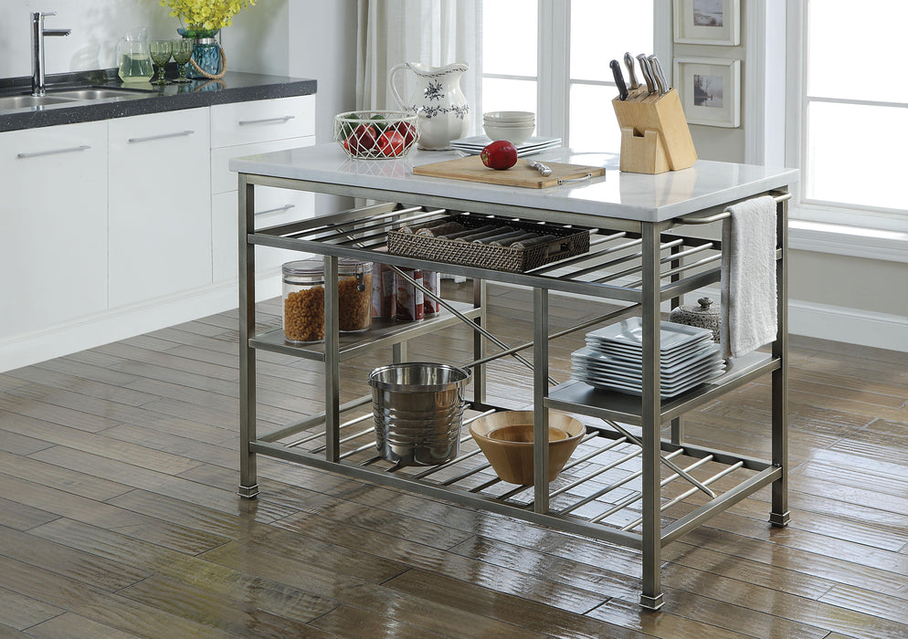 Lanzo Marble & Antique Pewter Kitchen Island (Counter) - Home Furniture And More (Brentwood, MD)