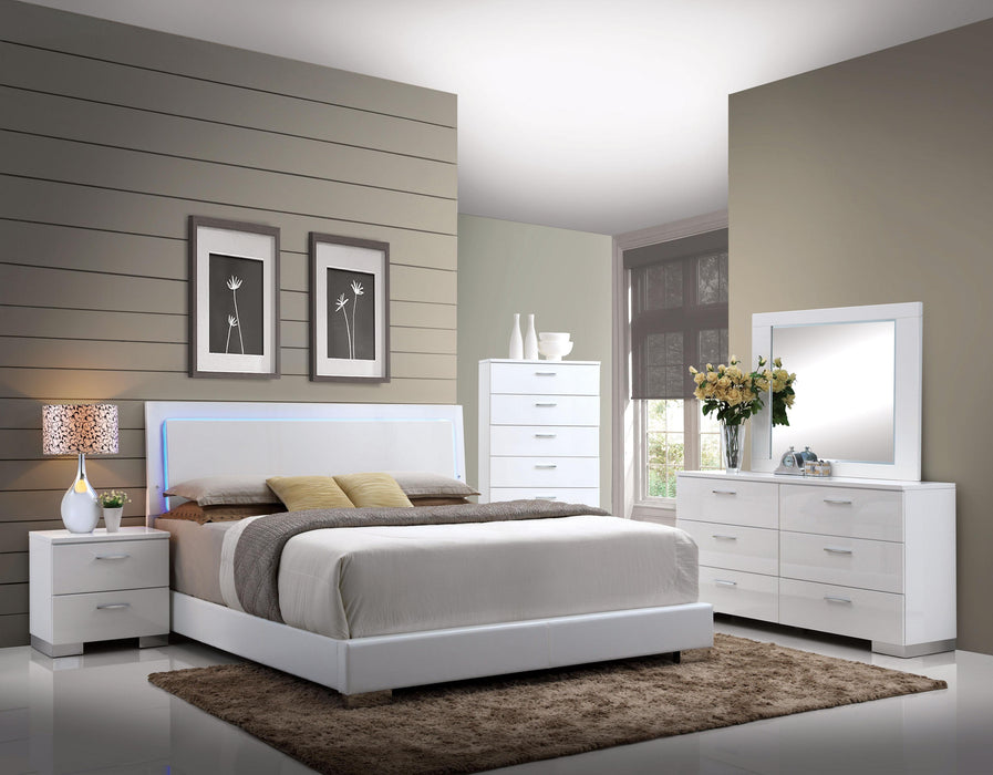 Lorimar White PU & Chrome Leg Queen Bed - Home Furniture And More (Brentwood, MD)