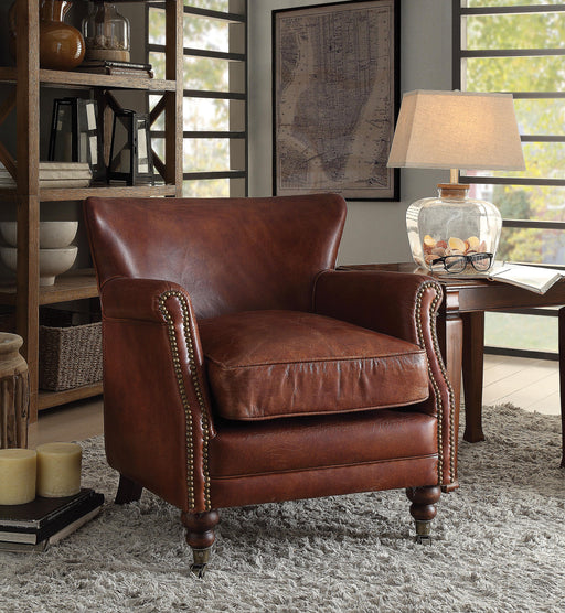 Leeds Vintage Dark Brown Top Grain Leather Accent Chair - Home Furniture And More (Brentwood, MD)