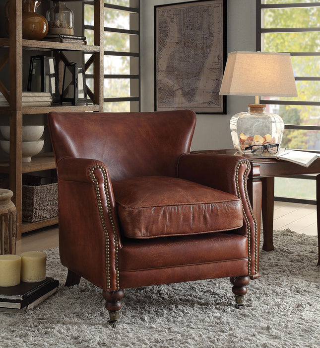 Leeds Vintage Dark Brown Top Grain Leather Accent Chair - Home Furniture And More (Brentwood, MD)