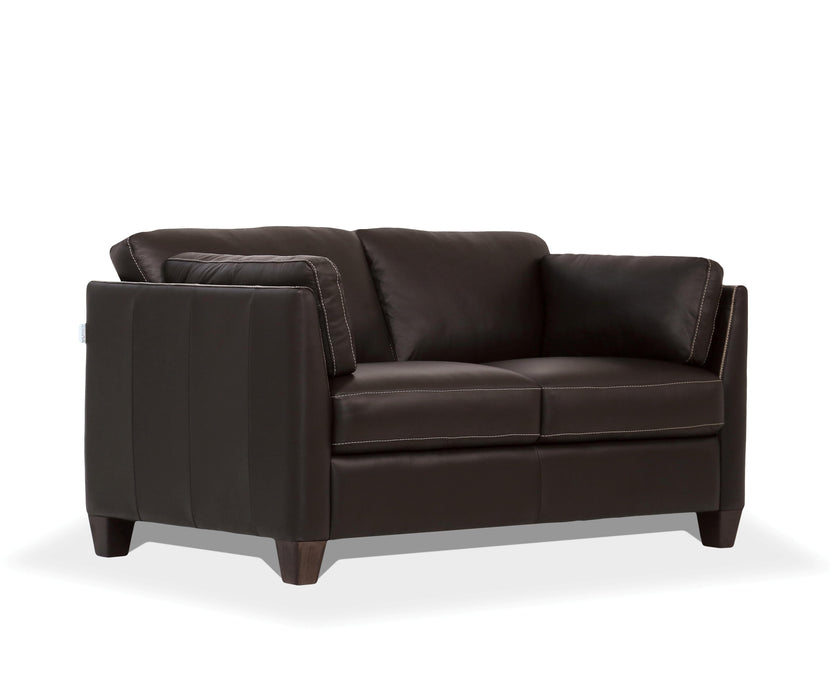 Matias Chocolate Leather Loveseat - Home Furniture And More (Brentwood, MD)