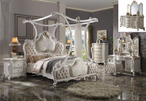 Picardy Fabric & Antique Pearl California King Bed (Canopy) - Home Furniture And More (Brentwood, MD)