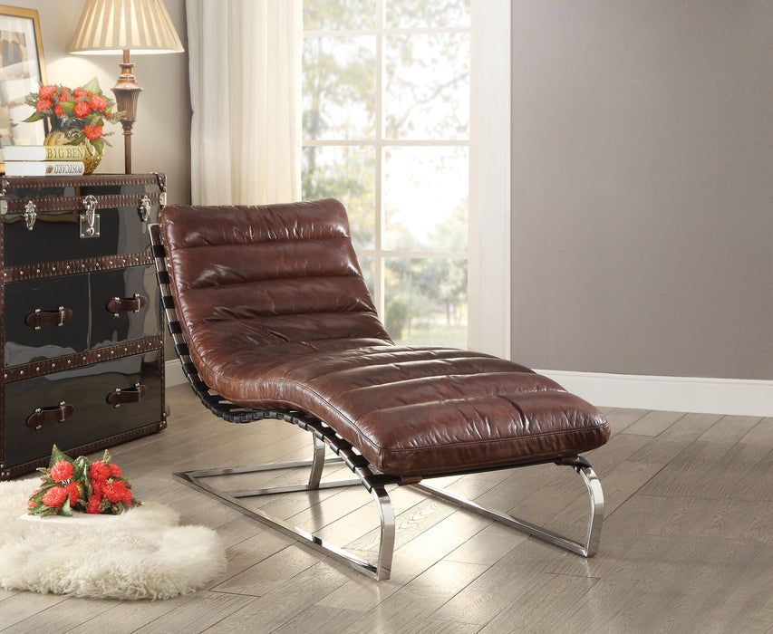 Qortini Vintage Dark Brown Top Grain Leather & Stainless Steel Chaise - Home Furniture And More (Brentwood, MD)