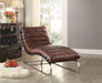 Qortini Vintage Dark Brown Top Grain Leather & Stainless Steel Chaise - Home Furniture And More (Brentwood, MD)