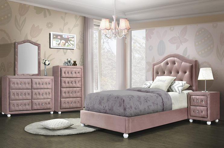 Reggie Pink Fabric Twin Bed - Home Furniture And More (Brentwood, MD)