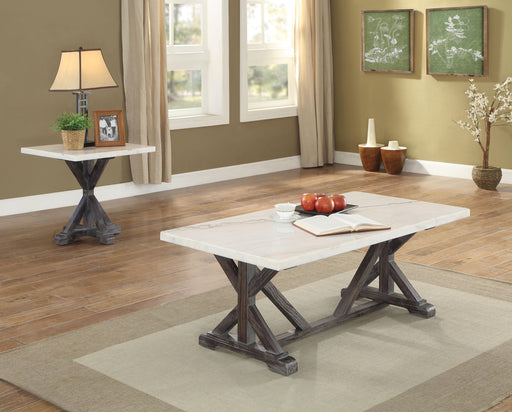 Romina White Marble & Weathered Espresso Coffee Table - Home Furniture And More (Brentwood, MD)