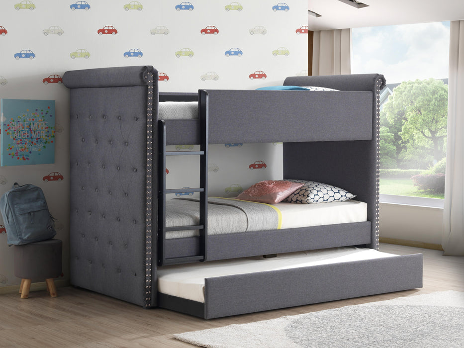 Romana II Gray Fabric Bunk Bed & Trundle (Twin/Twin) - Home Furniture And More (Brentwood, MD)