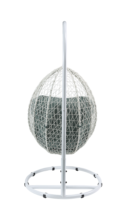 Simona Green Fabric & White Wicker Patio Swing Chair with Stand - Home Furniture And More (Brentwood, MD)
