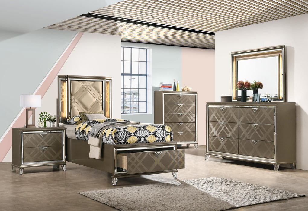 Skylar LED, PU & Dark Champagne Full Bed (Storage & LED) - Home Furniture And More (Brentwood, MD)