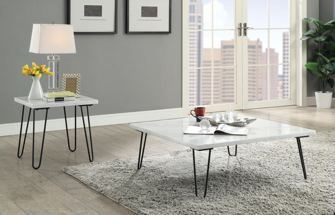 Telestis White Marble & Black Coffee Table - Home Furniture And More (Brentwood, MD)