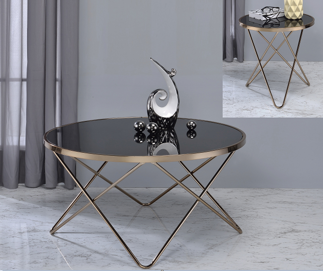 Valora Champagne & Black Glass Coffee Table - Home Furniture And More (Brentwood, MD)