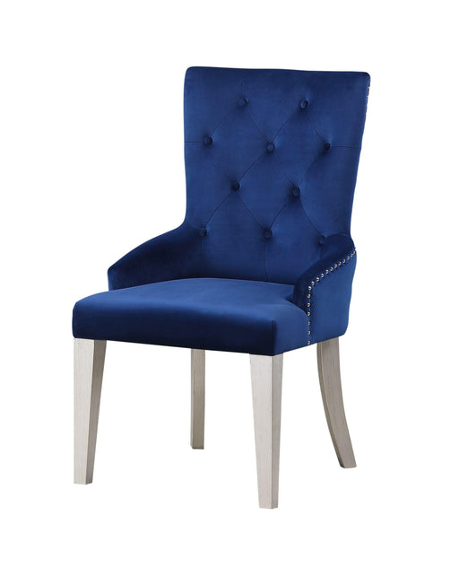 Varian Blue Fabric & Antique Platinum Side Chair (1Pc) - Home Furniture And More (Brentwood, MD)