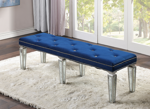 Varian Blue Velvet & Mirrored Bench - Home Furniture And More (Brentwood, MD)