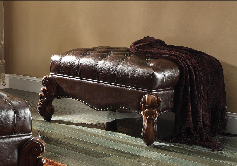 Versailles 2-Tone Dark Brown PU & Cherry Oak Ottoman - Home Furniture And More (Brentwood, MD)