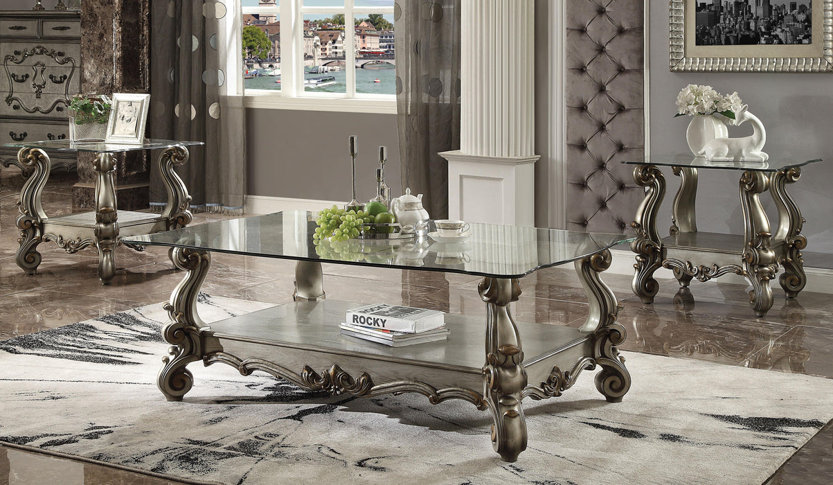 Versailles Antique Platinum & Clear Glass Coffee Table - Home Furniture And More (Brentwood, MD)