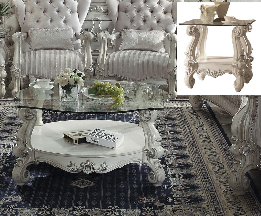 Versailles Bone White & Clear Glass Coffee Table - Home Furniture And More (Brentwood, MD)