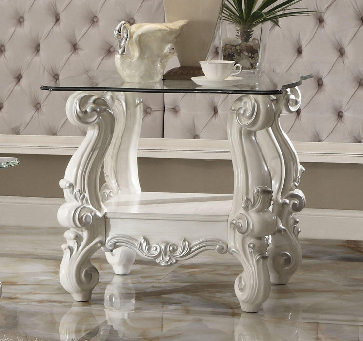 Versailles Bone White & Clear Glass End Table - Home Furniture And More (Brentwood, MD)