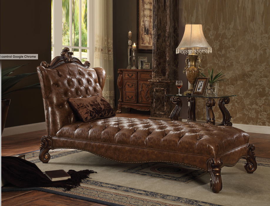 Versailles 2-Tone Light Brown PU & Cherry Oak Chaise & Pillow - Home Furniture And More (Brentwood, MD)