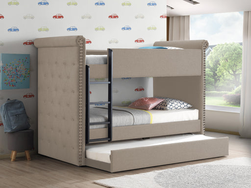 Romana II Beige Fabric Bunk Bed & Trundle (Twin/Twin) - Home Furniture And More (Brentwood, MD)