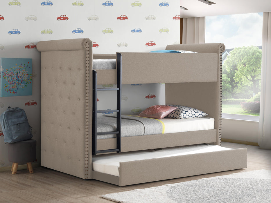 Romana II Beige Fabric Bunk Bed & Trundle (Twin/Twin) - Home Furniture And More (Brentwood, MD)