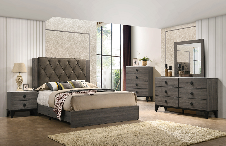 Avantika Fabric & Rustic Gray Oak Eastern King Bed - Home Furniture And More (Brentwood, MD)