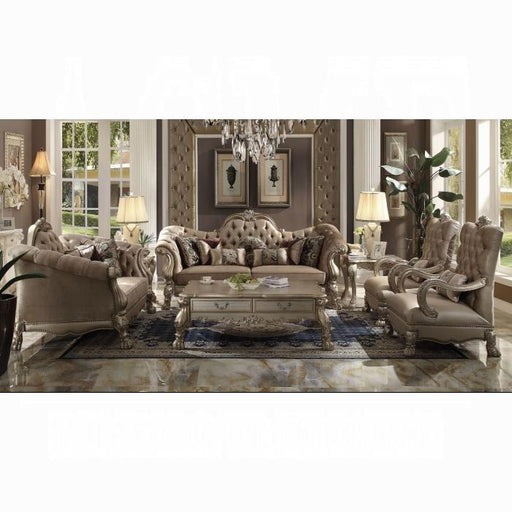 Dresden Bone Velvet & Gold Patina Sofa w/7 Pillows - Home Furniture And More (Brentwood, MD)