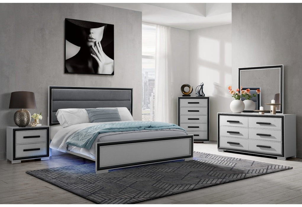 Amelia Grey-Black Bed With LED Dresser-Mirror And Nightstand - Home Furniture And More (Brentwood, MD)